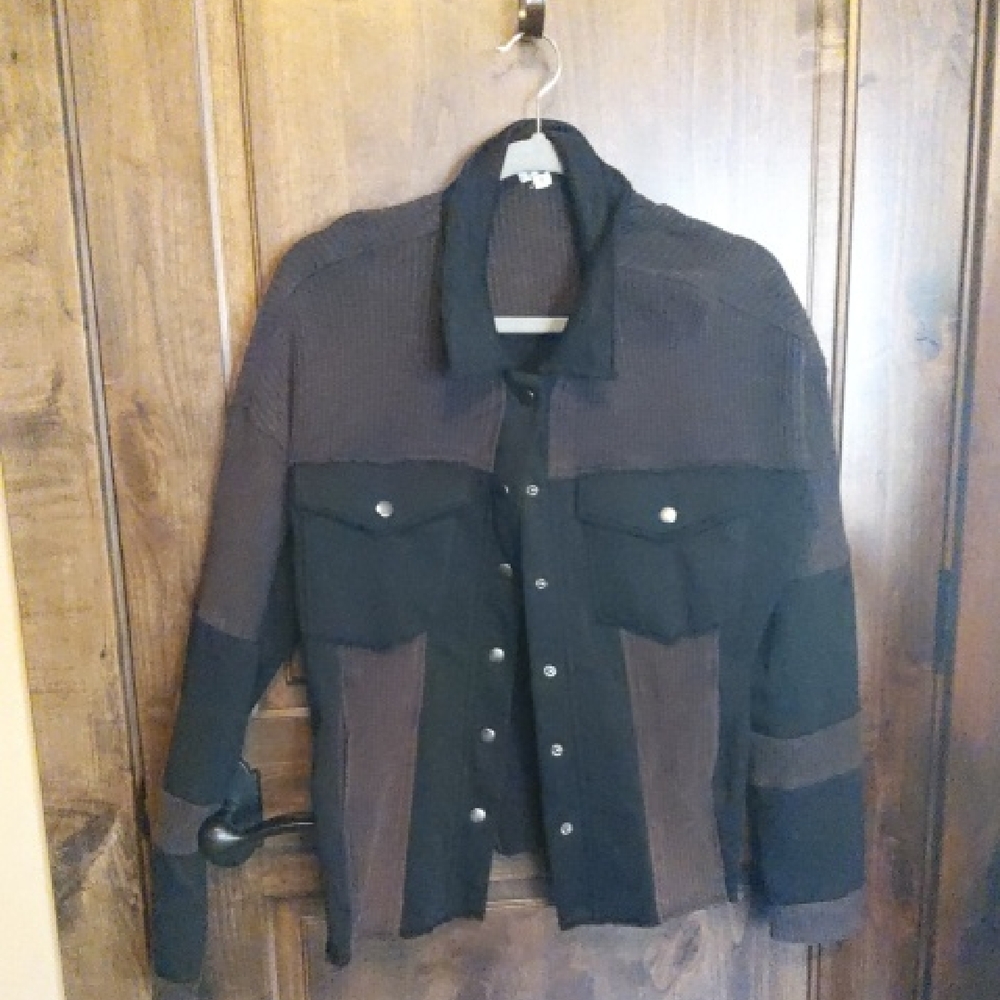 POL Men's Two-Tone Brown and Black Shirt Jacket